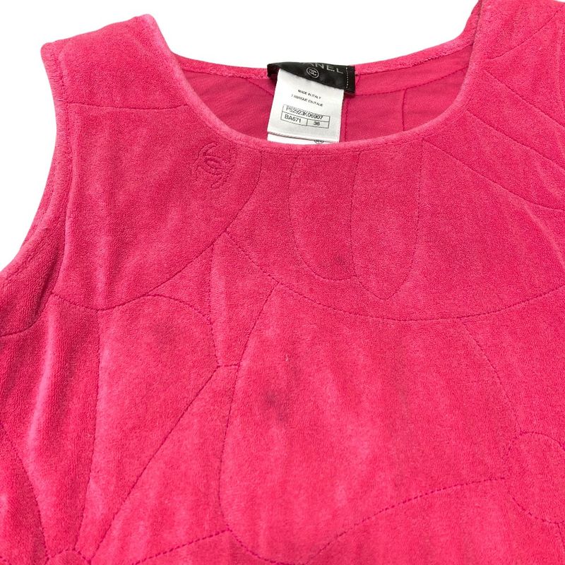 Good Chanel Camellia Coco Mark Sleeveless Pile Dress P52923 Size 36 Pink Ladies