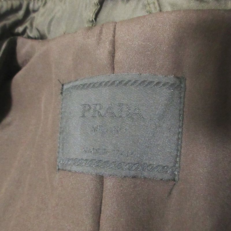 Good Prada Vintage Nylon Belted Padded Coat Double Coat M Khaki Women's Used