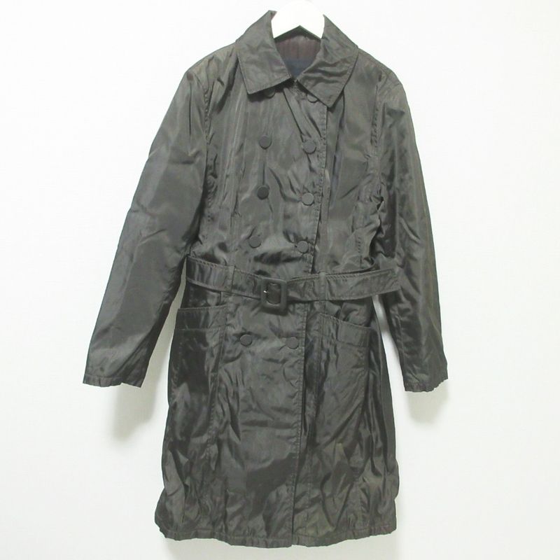 Good Prada Vintage Nylon Belted Padded Coat Double Coat M Khaki Women's Used