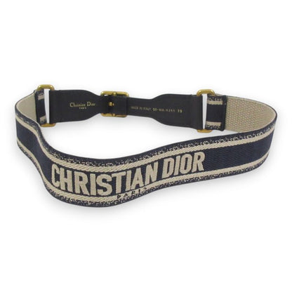 Christian DIOR CD Logo Embroidery Canvas Leather Belt 70 Navy And Beige Women's