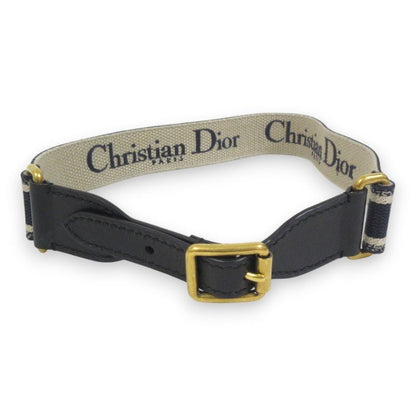Christian DIOR CD Logo Embroidery Canvas Leather Belt 70 Navy And Beige Women's