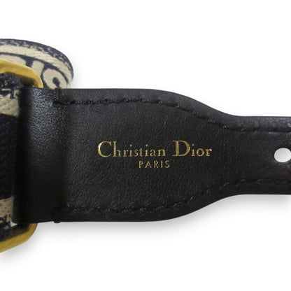 Christian DIOR CD Logo Embroidery Canvas Leather Belt 70 Navy And Beige Women's