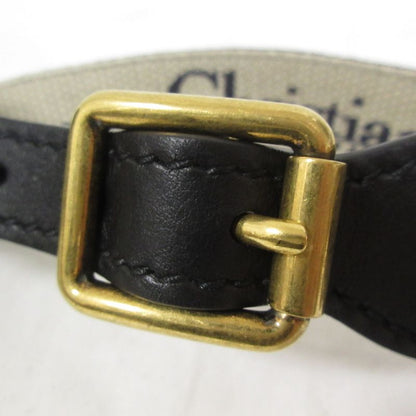 Christian DIOR CD Logo Embroidery Canvas Leather Belt 70 Navy And Beige Women's