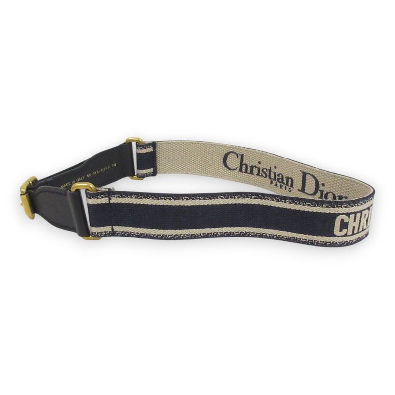 Christian DIOR CD Logo Embroidery Canvas Leather Belt 70 Navy And Beige Women's