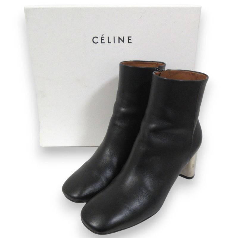 Good Celine Phoebe Period Metal Heel Leather Square Toe Short Boots 36 About