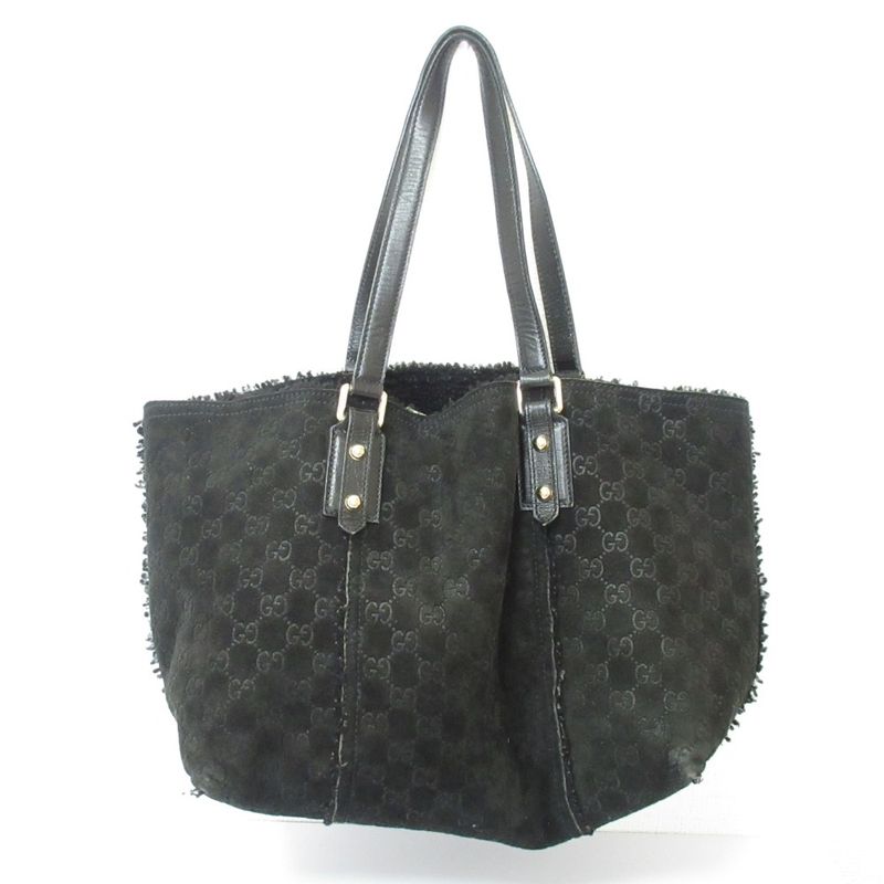 Good Gucci GG Pattern Mouton Tote Bag Handbag Black Ladies Used