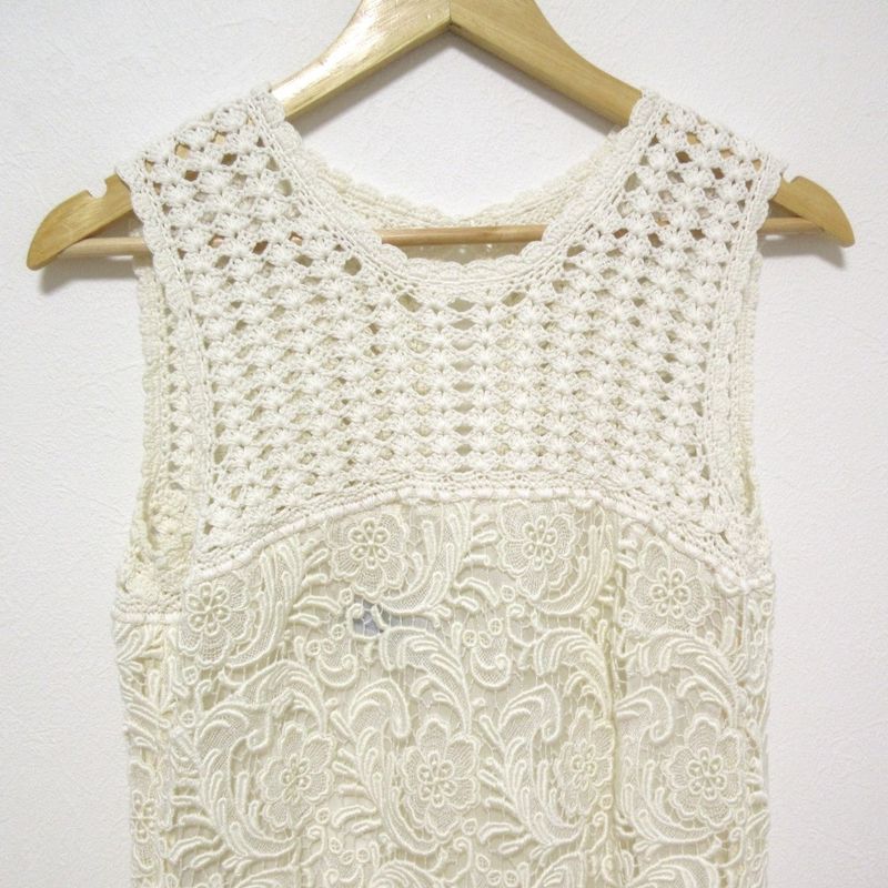 Prada Crochet Lace Sleeveless Mimolée Length Dress Size 40 Off White Women's