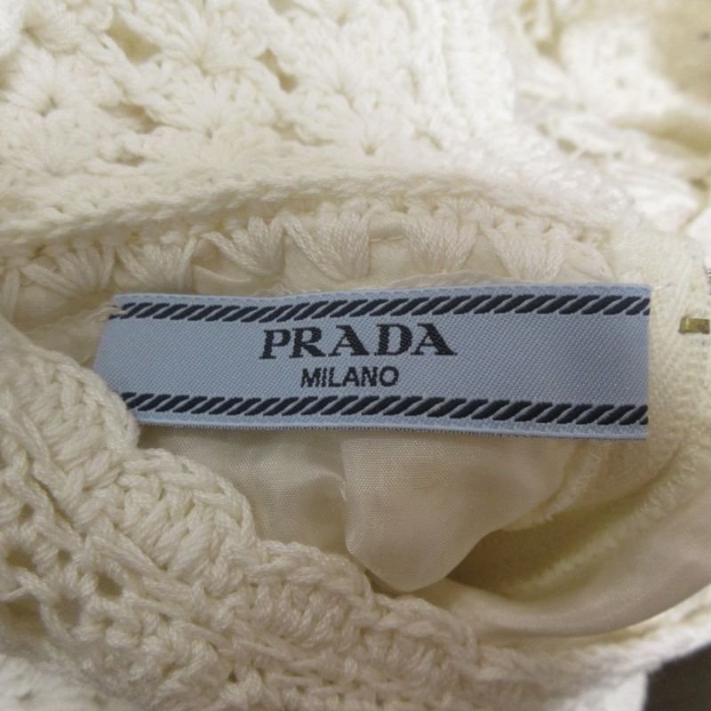 Prada Crochet Lace Sleeveless Mimolée Length Dress Size 40 Off White Women's