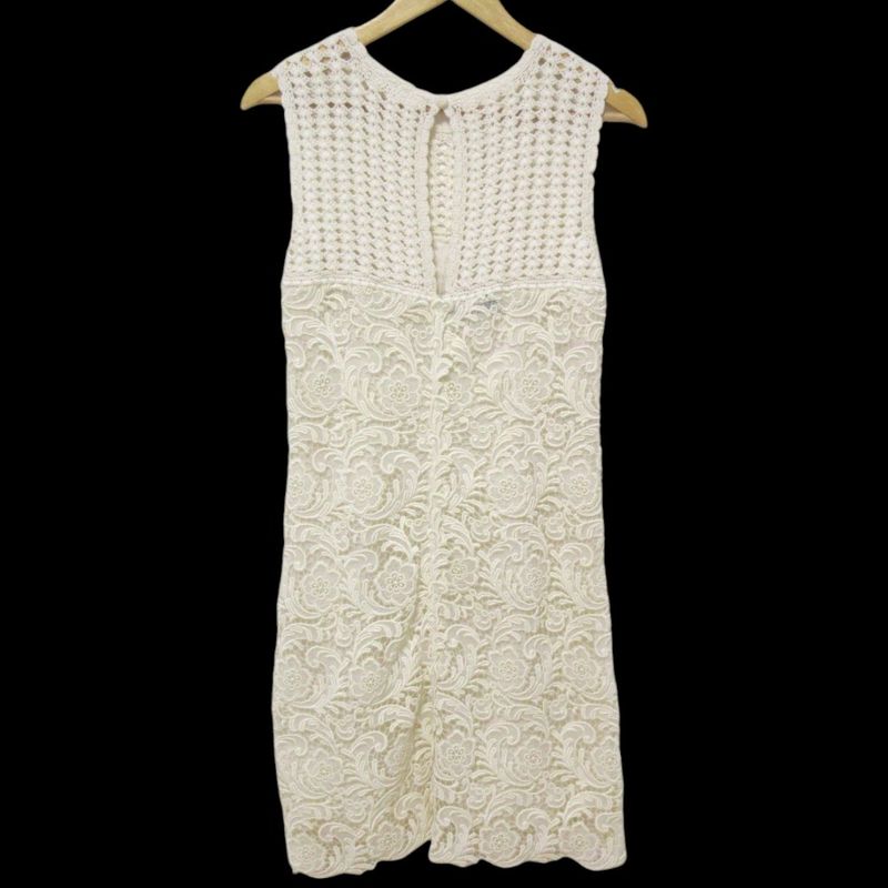 Prada Crochet Lace Sleeveless Mimolée Length Dress Size 40 Off White Women's