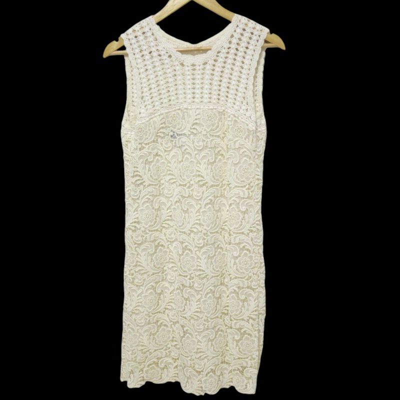 Prada Crochet Lace Sleeveless Mimolée Length Dress Size 40 Off White Women's