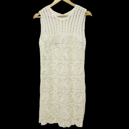 Prada Crochet Lace Sleeveless Mimolée Length Dress Size 40 Off White Women's