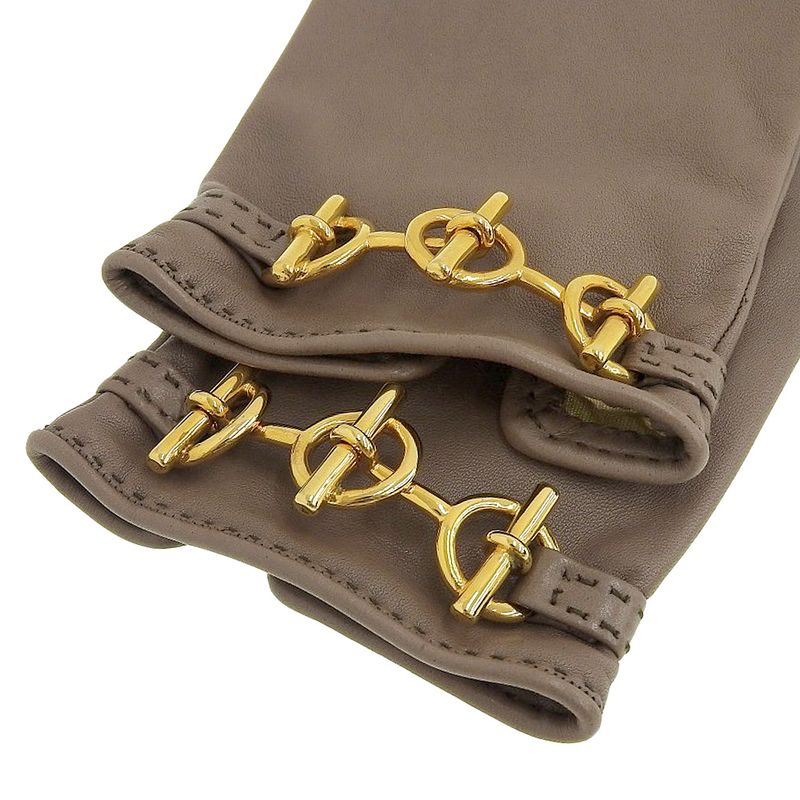 Hermes Glenan Hardware Leather Gloves 8 Brown Women's Used