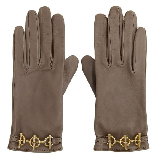 Hermes Glenan Hardware Leather Gloves 8 Brown Women's Used