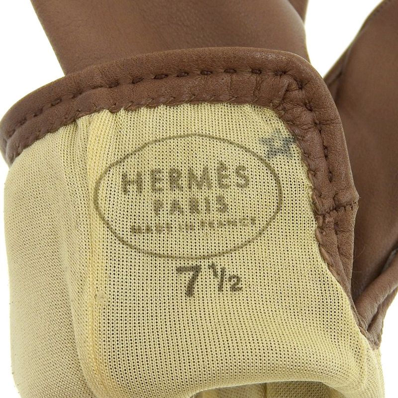 Hermes Grennan Hardware Leather Gloves 7 1/2 Brown Women's Used