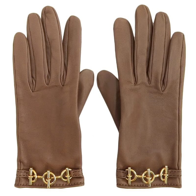 Hermes Grennan Hardware Leather Gloves 7 1/2 Brown Women's Used
