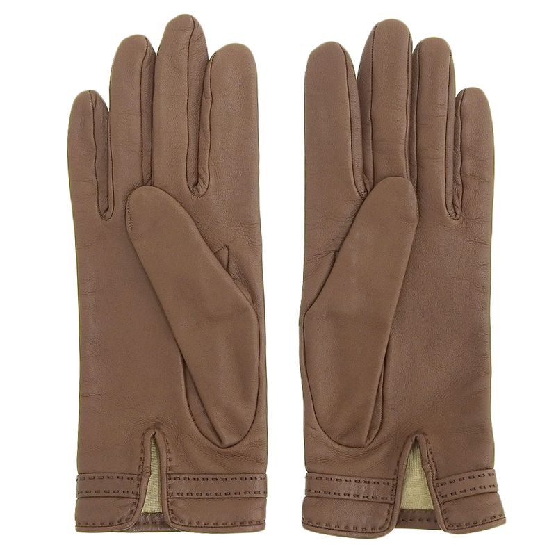 Hermes Grennan Hardware Leather Gloves 7 1/2 Brown Women's Used