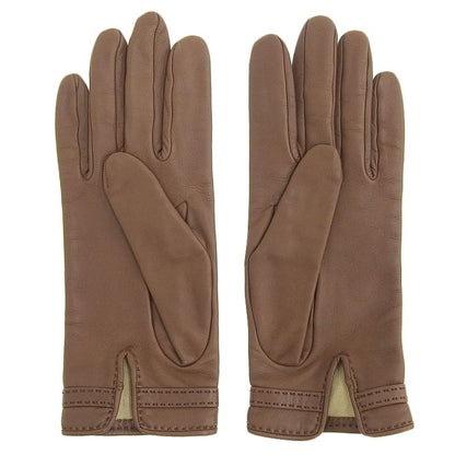 Hermes Grennan Hardware Leather Gloves 7 1/2 Brown Women's Used