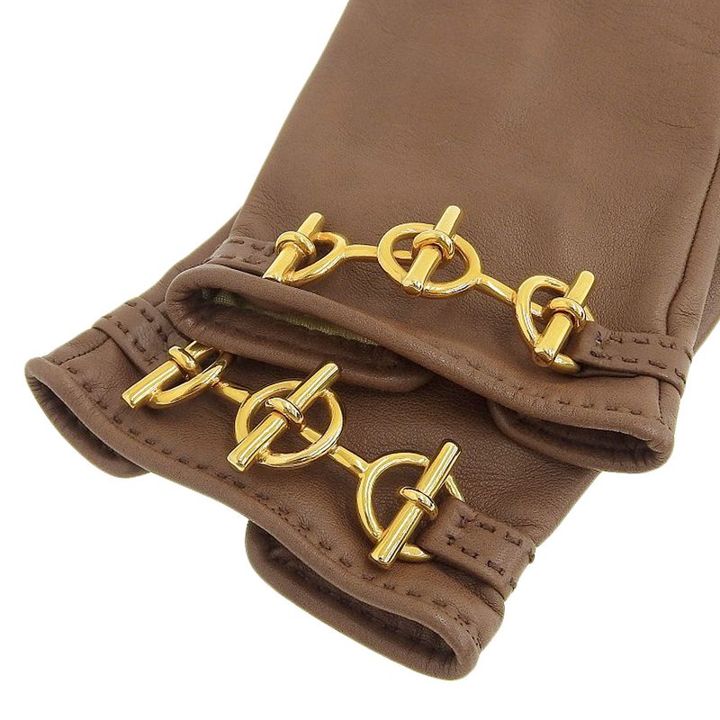 Hermes Grennan Hardware Leather Gloves 7 1/2 Brown Women's Used