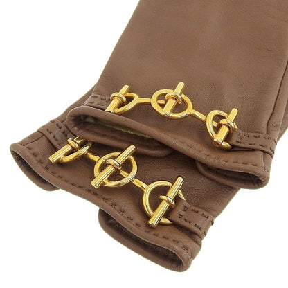 Hermes Grennan Hardware Leather Gloves 7 1/2 Brown Women's Used