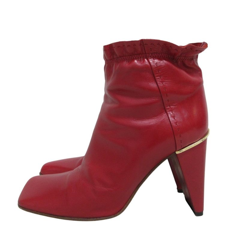 Good Louis Vuitton Frill Square Toe Leather Short Boots 37 1/2 24.0cm (9.45in)