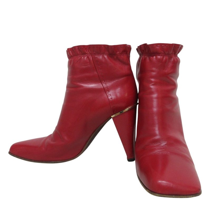 Good Louis Vuitton Frill Square Toe Leather Short Boots 37 1/2 24.0cm (9.45in)