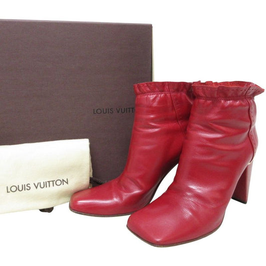 Good Louis Vuitton Frill Square Toe Leather Short Boots 37 1/2 24.0cm (9.45in)