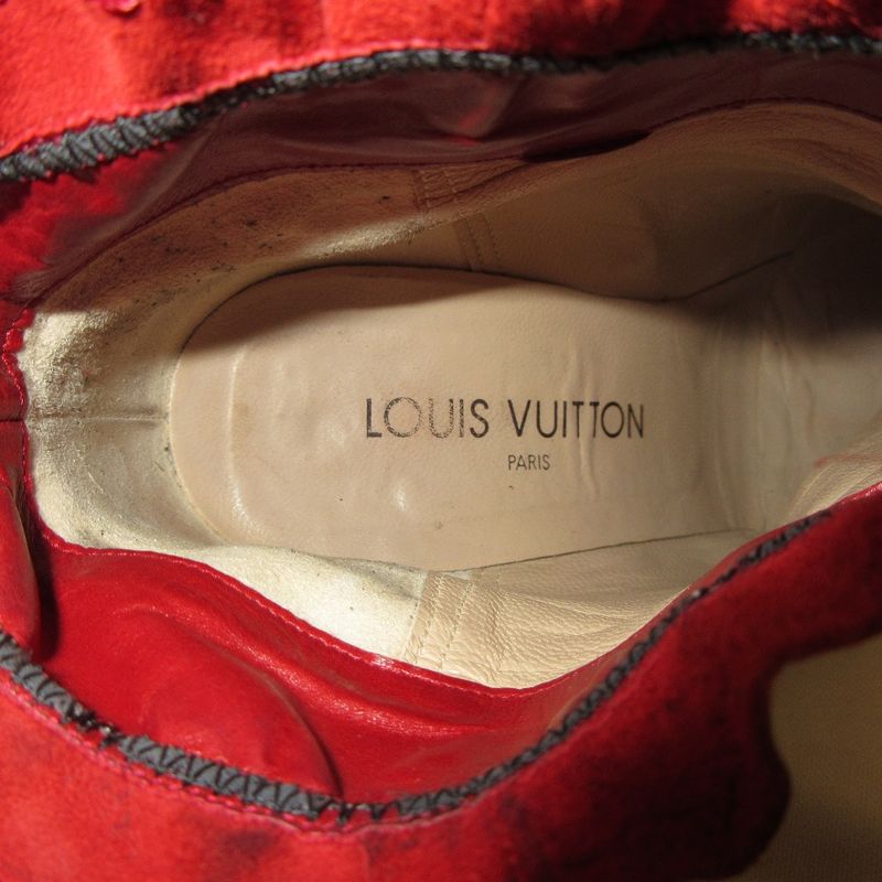 Good Louis Vuitton Frill Square Toe Leather Short Boots 37 1/2 24.0cm (9.45in)