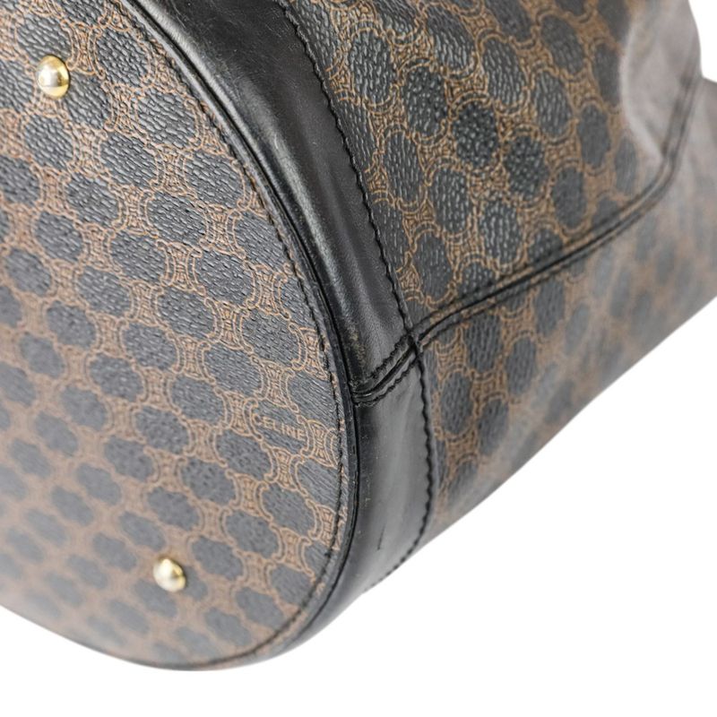 Good Celine Vintage Macadam Pattern Bucket Shape Bucket Tote Handbag Brown