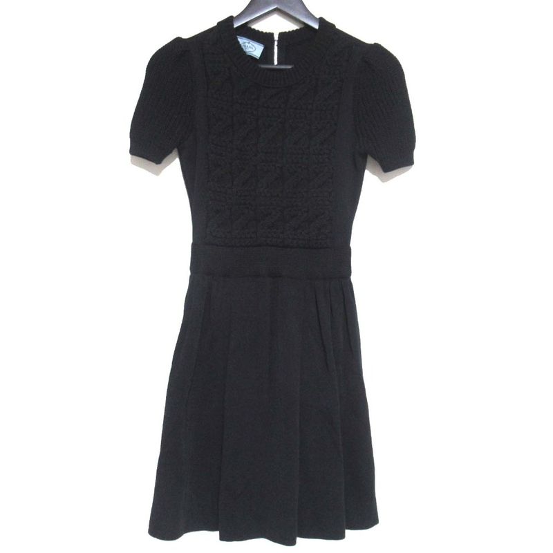 Good Prada Short Sleeve Back Zip Up Cable Knit Mini Dress 36 S Size Black Women