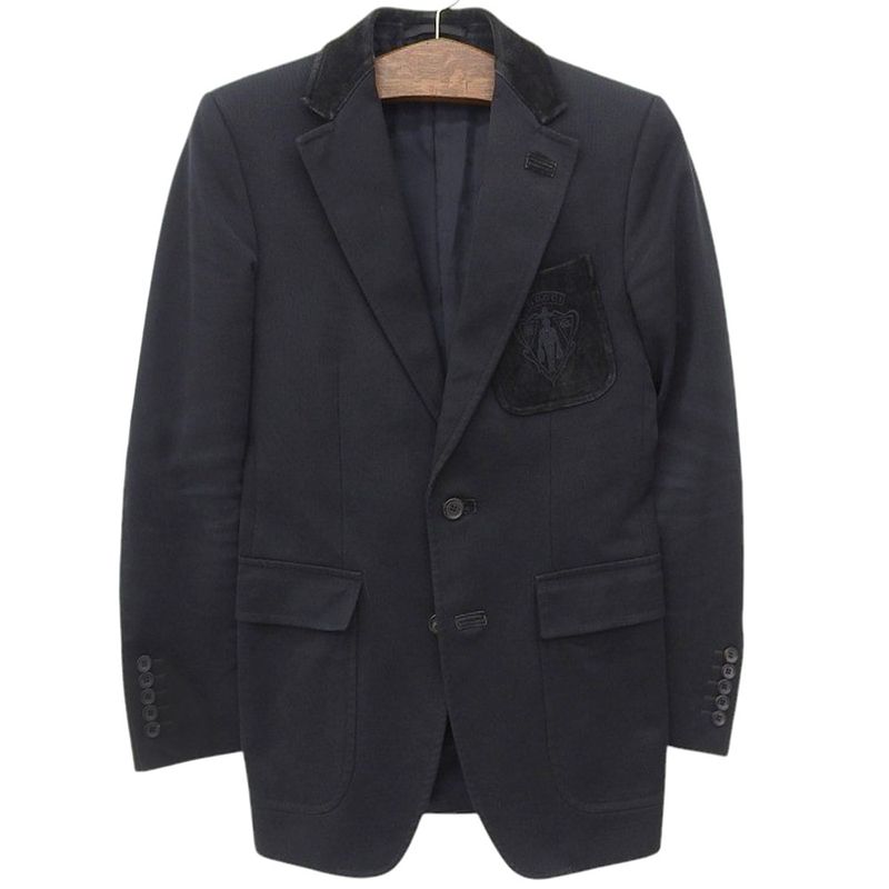 Good Gucci Emblem Logo Leather Cut Tailored Jacket 44r Black Men's Used