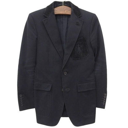 Good Gucci Emblem Logo Leather Cut Tailored Jacket 44r Black Men's Used