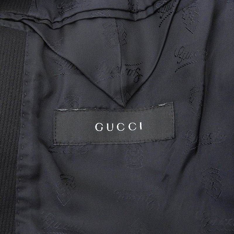 Good Gucci Emblem Logo Leather Cut Tailored Jacket 44r Black Men's Used