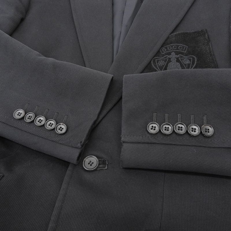 Good Gucci Emblem Logo Leather Cut Tailored Jacket 44r Black Men's Used
