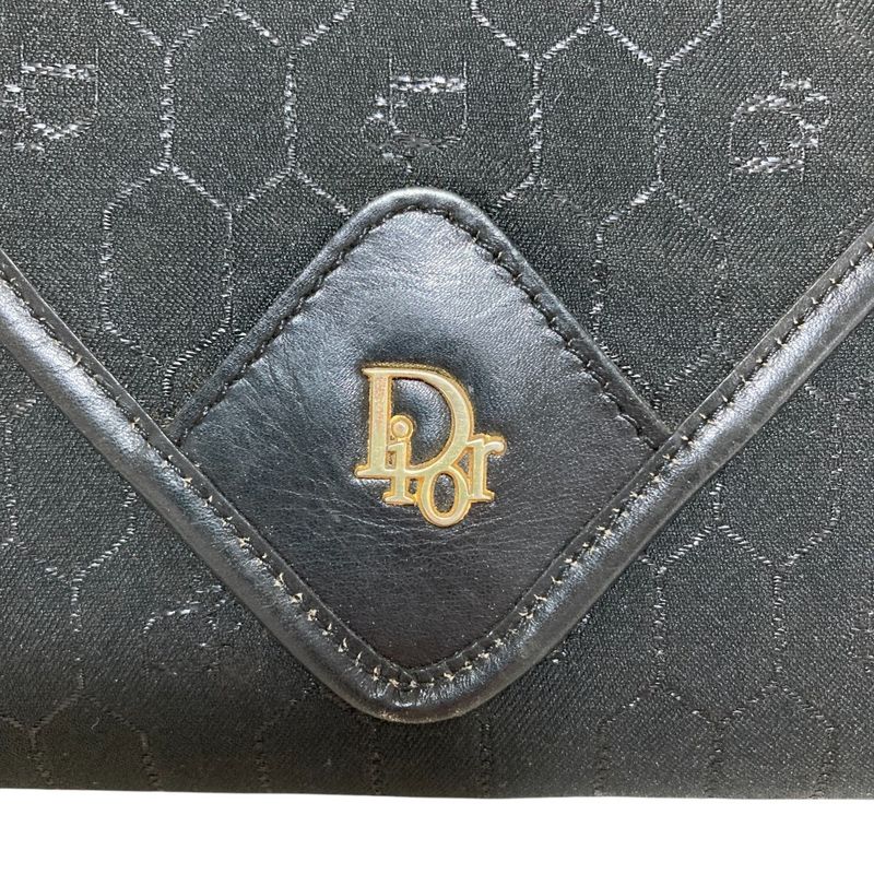 Good Christian Dior Vintage Chain Canvas Shoulder Bag Black Ladies Used