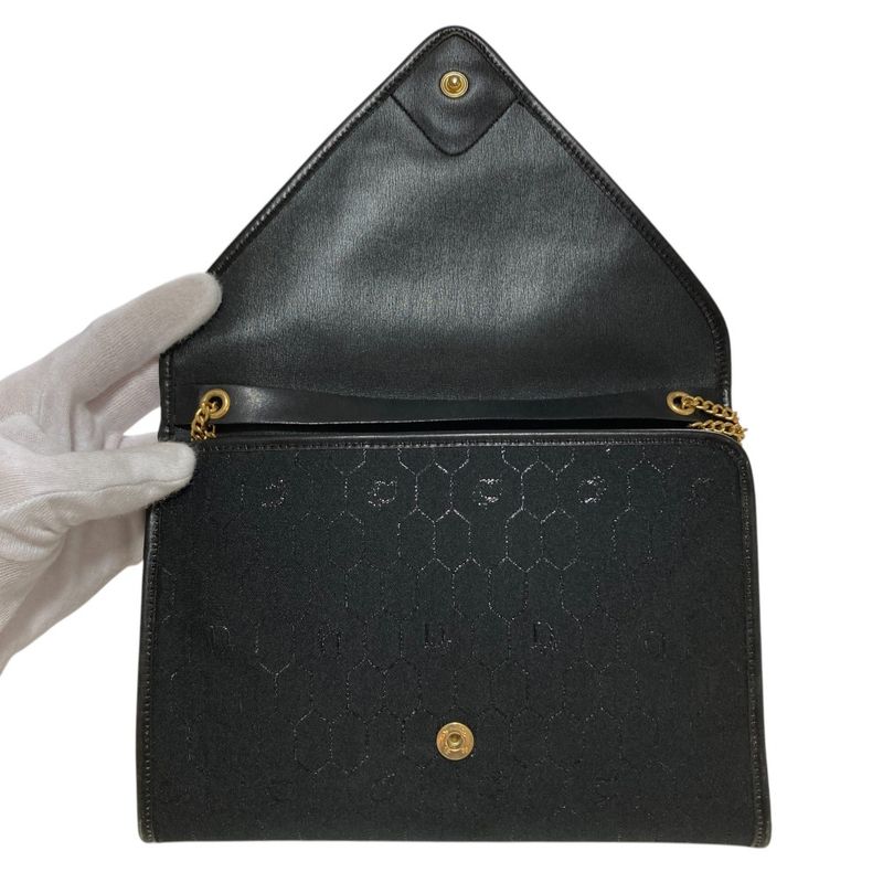 Good Christian Dior Vintage Chain Canvas Shoulder Bag Black Ladies Used