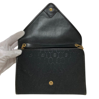 Good Christian Dior Vintage Chain Canvas Shoulder Bag Black Ladies Used