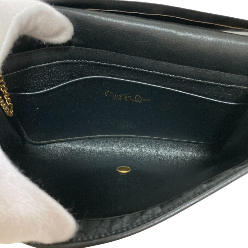 Good Christian Dior Vintage Chain Canvas Shoulder Bag Black Ladies Used