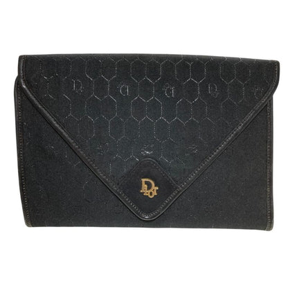 Good Christian Dior Vintage Chain Canvas Shoulder Bag Black Ladies Used