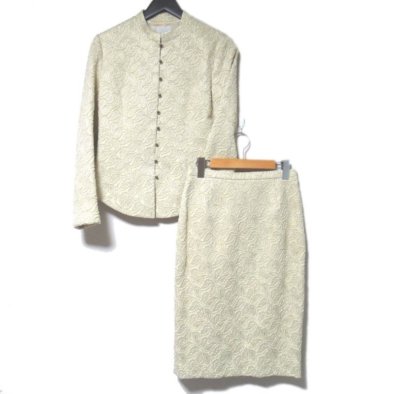 Celine Paisley Pattern Lame Jacquard Jacket + Knee Length Skirt Setup Size 38