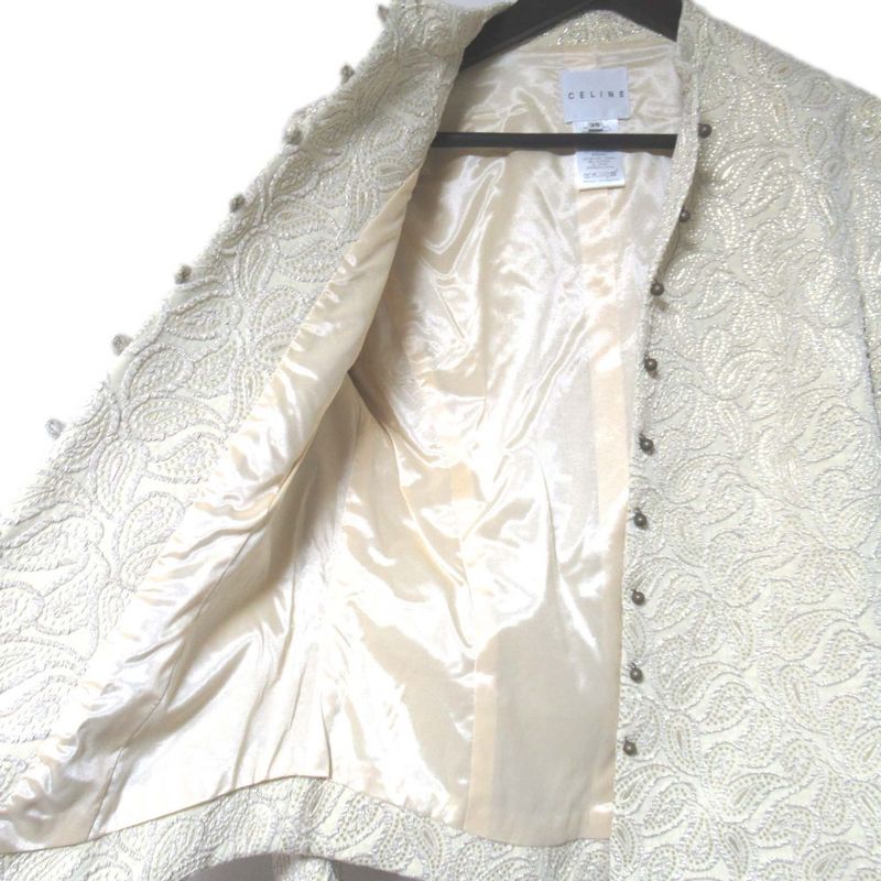 Celine Paisley Pattern Lame Jacquard Jacket + Knee Length Skirt Setup Size 38