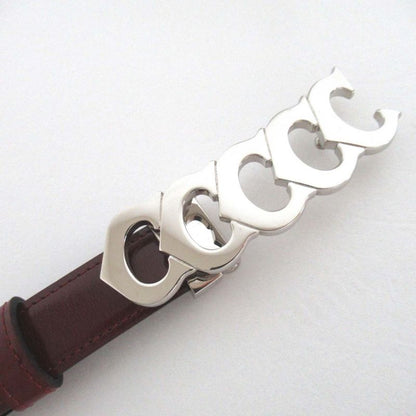 Cartier 5-Strand Logo Buckle Gibbosi-Type Leather Belt Bordeaux and Silver