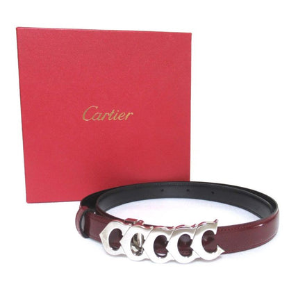 Cartier 5-Strand Logo Buckle Gibbosi-Type Leather Belt Bordeaux and Silver