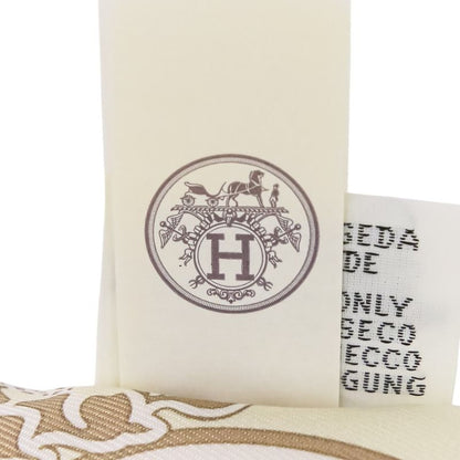 Unused Hermes Ex-Libris Silk Tulle Scarf Cream Orange Beige Ladies Used
