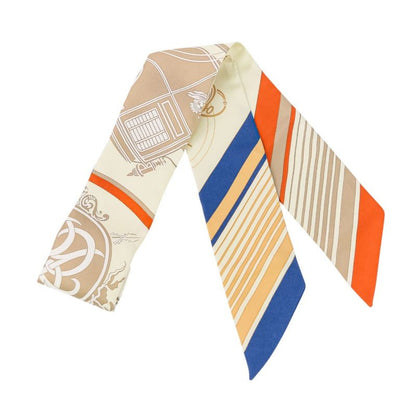 Unused Hermes Ex-Libris Silk Tulle Scarf Cream Orange Beige Ladies Used