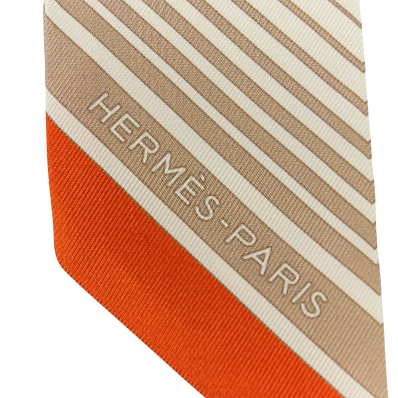 Unused Hermes Ex-Libris Silk Tulle Scarf Cream Orange Beige Ladies Used