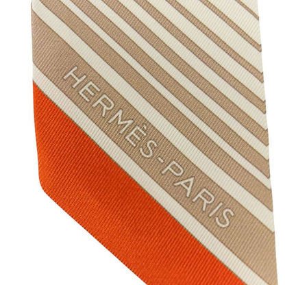 Unused Hermes Ex-Libris Silk Tulle Scarf Cream Orange Beige Ladies Used