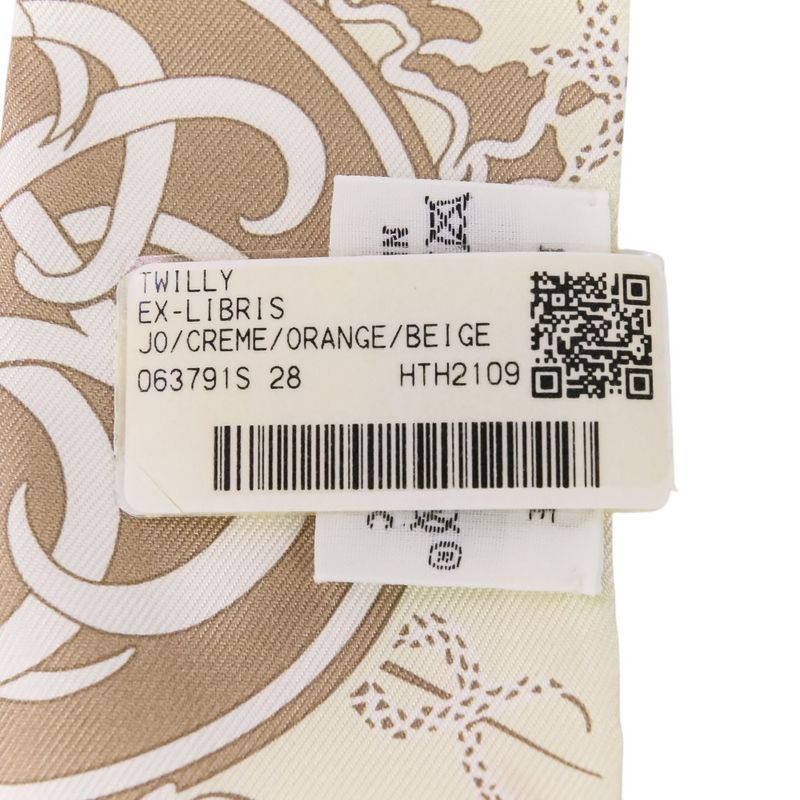 Unused Hermes Lumes Twilly Ex-Libris Silk Scarf Cream Beige Orange Ladies Used