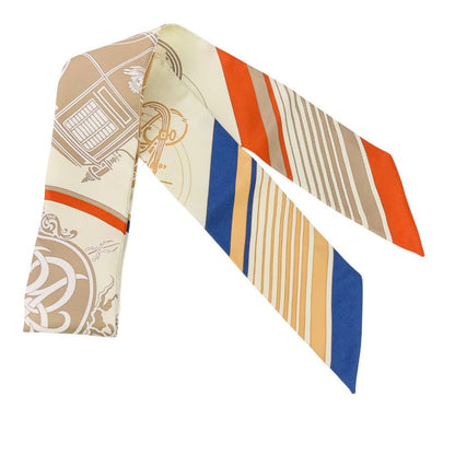 Unused Hermes Lumes Twilly Ex-Libris Silk Scarf Cream Beige Orange Ladies Used