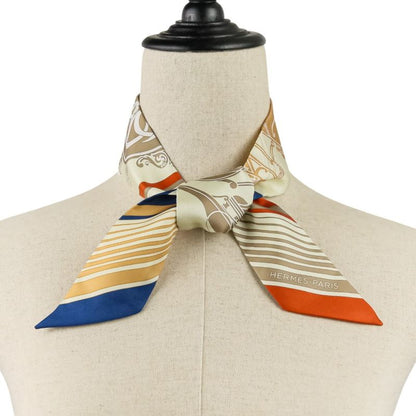 Unused Hermes Lumes Twilly Ex-Libris Silk Scarf Cream Beige Orange Ladies Used