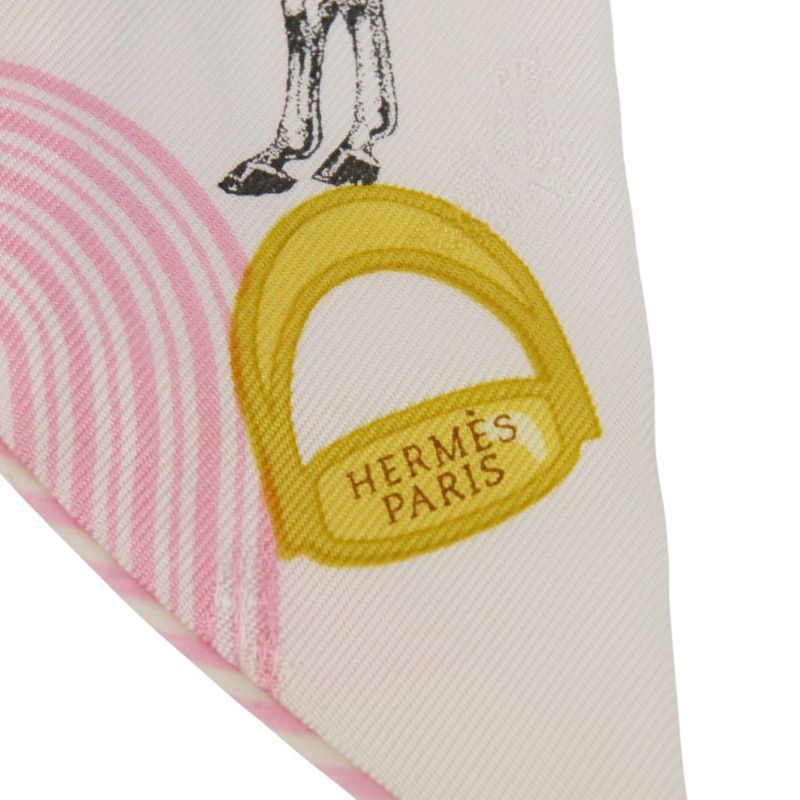 Hermes Twilly Garde Robe Pop Silk Scarf White Multicolor Women Used